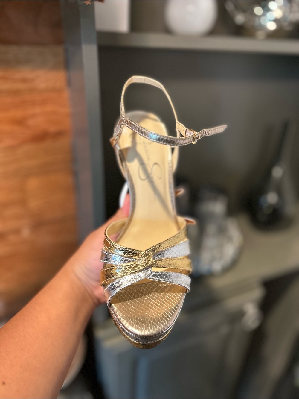 Jessica Simpson Metallic Gold and Silver Platform High Heel Sandals - Picture 5 of 9